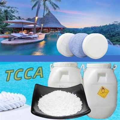 Kualiti Tinggi 90 peratus Klorin Mengandungi Disinfektan TCCA Untuk Pembasmian Kuman Industri Percetakan Dan Pencelupan Kolam Ikan Hospital