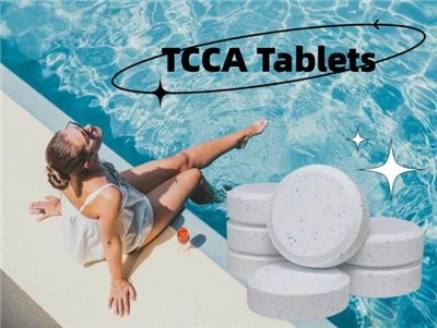 Tablet Pembersih Pelbagai Fungsi Asid Trichloroisocyanuric TCCA Digunakan Untuk Pembasmian Kuman Rawatan Air Kolam Renang